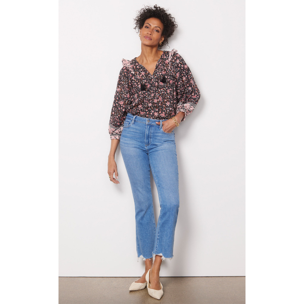 CLEOBELLA NWT Evereve Brynlee Black Pink Org Cotton Metallic Print Blouse // L - Picture 16 of 16